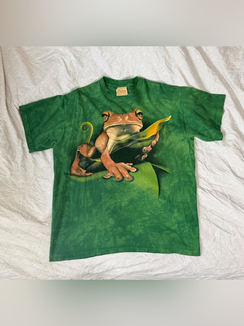 Vintage The Mountain Frog Tree Frog Graphic T-Shirt Green Tie-Dye Size L